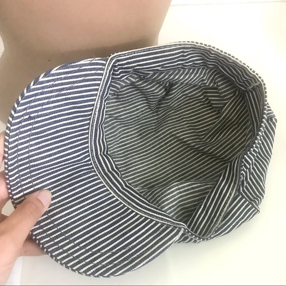 Vintage hickory striped denim conductor hat cap